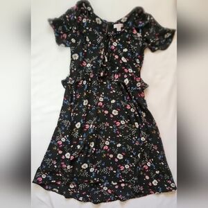 Xhilaration Womens Black & Multicolor Floral Short Sleeve Short Dress Size Small